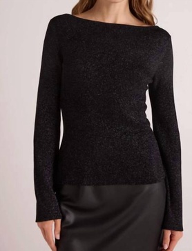 boatneck long sleeve sweater in black