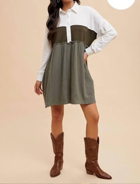 matched up dress in green/white