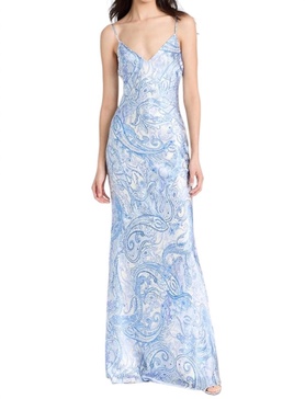 serita dress in ivory/blue paisley