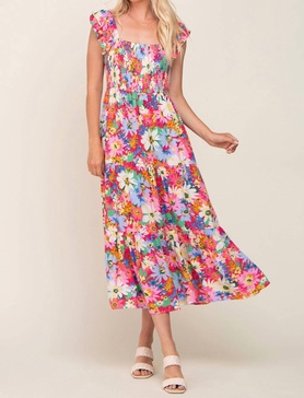 walk in the flowers maxi dress in fuschia