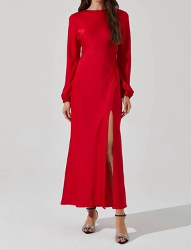elyse satin maxi dress in red