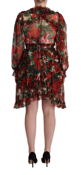 Dolce & Gabbana Multicolor Red Floral Silk Long Maxi Dress