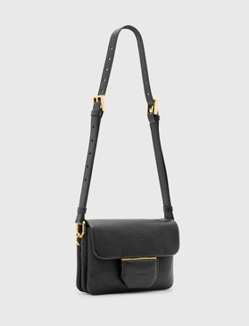 AllSaints Jupiter grain leather crossbody bag in black
