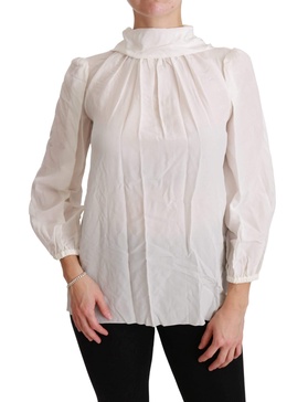 Dolce & Gabbana  White Turtle Neck Blouse Shirt Silk Top