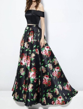 2pc floral print gown in black/floral