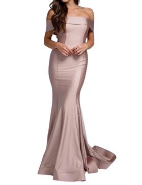 off shoulder mermaid dress in dusty rose