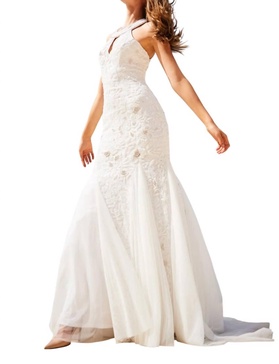 beaded keyhole bodice prom dress in ivory