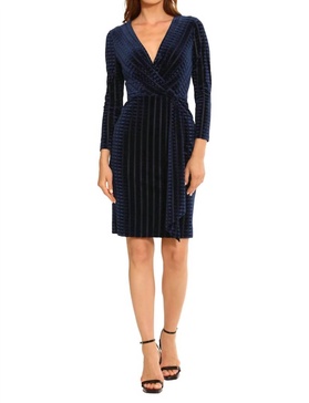 lysandra velvet stripe dress in navy