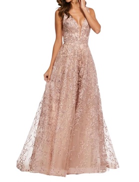 v-neck bodice prom dress in blush/nude