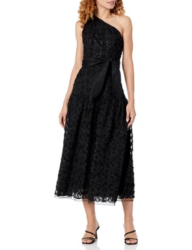 Shoshanna Women's Alpine Tulle Chiffon Mesh One Shoulder Ankle Length Dress