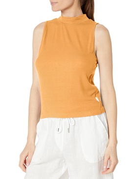 Calvin Klein Women's Everyday Embrodery Monogram Cropped S/S Short Sleeve Mock Neck
