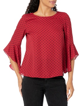 Kasper Women's Ruffle SLV Printed Blouse