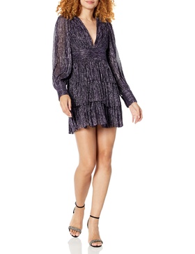 BCBGeneration Women's Long Puff Sleeve V Neck Mini Cocktail Dress