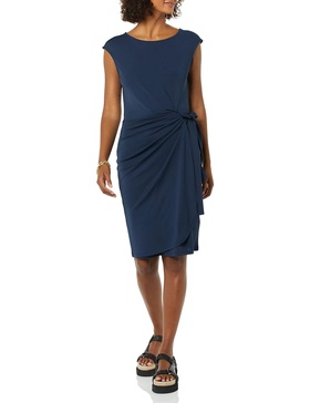 Amazon Essentials Women's Cap Sleeve Boat-Neck Faux Wrap Dress