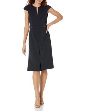Tommy Hilfiger Women's Sheath Scuba Cap Sleeve V-neck Dress