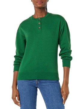 Amazon Essentials Women's Relaxed-Fit Henley Fleece Sweatshirt (Available in Plus Size)