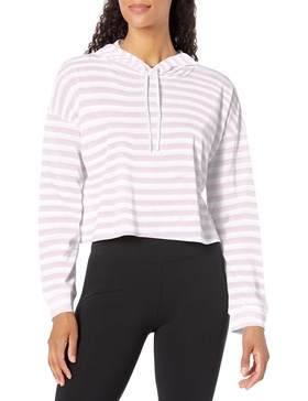 Andrew Marc Women's Breathable Lightweight Knit Dropped Shoulder Cropped Hoodie