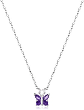 Amazon Essentials Sterling Silver Gemstone Butterfly Pendant Necklace, 18" (previously Amazon Collection)