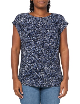Anne Klein Women's Printed Ity Ext Shldr Asymmetric Pleated