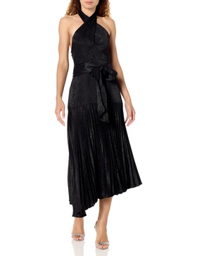 Shoshanna Women's Roya Leopard Satin Jacquard Halter Midi Dress