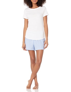 Amazon Essentials Women's Poplin Short and Sleep Tee Set