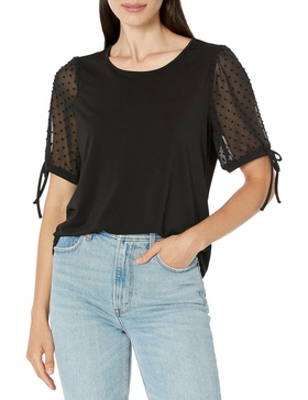 Adrianna Papell Women's Clip Dot Tie Sleeve Solid Top