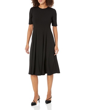 Maggy London Women's Short Sleeve Double Pleat Midi Dress