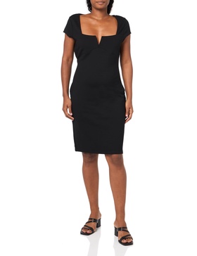 BCBGeneration Women's Cap Sleeve Square Neck and V Notch Midi Day Dress