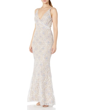 Dress the Population Women's Helen Sleeveless Surplice Wrap Top Lace Gown