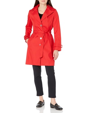 Single Breasted Belted Rain Jacket with Removable Hood
