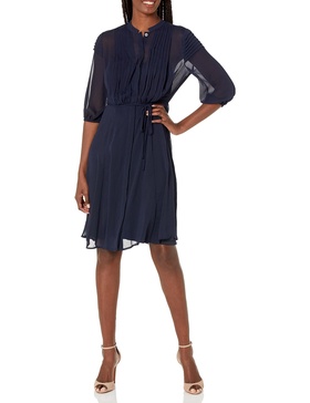 Calvin Klein Women's Long Sleeve Dress with Tie Neck Detail