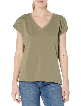 DKNY Women's SLVS Vneck Stud Top