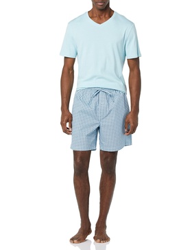 Amazon Essentials Men's Cotton Poplin Pajama Short with Cotton T-Shirt Set