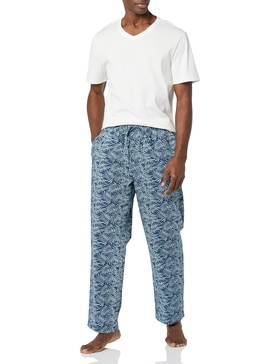 Amazon Essentials Men's Cotton Poplin Pant with Cotton Jersey T-Shirt Pajama Set