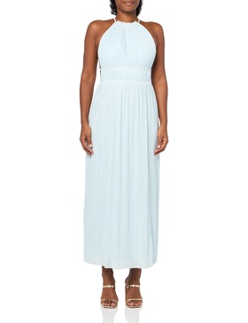 BCBGMAXAZRIA Women's Sleeveless Halter Neck Pleated Evening Maxi Dress