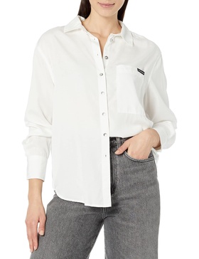 Calvin Klein Women's Split Hem Button Down Shirt with Roll Tab Sleeves