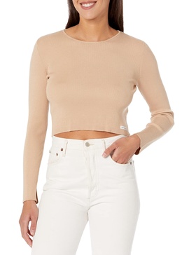 Calvin Klein Women's Petite Ribbed Long Sleeve Crewneck Shirt