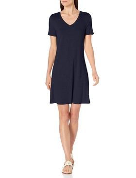 Amazon Essentials Women's Regular Short-Sleeve V-Neck Swing Dress