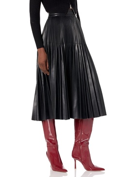 BCBGMAXAZRIA Women's Faux Leather Pleated Skirt with Back Zipper