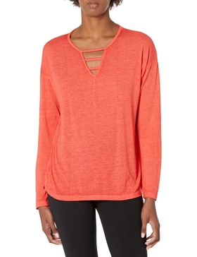 Andrew Marc Women's Cool Wash Long Sleeve Cut-Out Front Tee