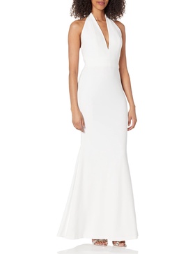 Dress the Population Women's Camden Deep Plunge Neckline Halter Bodycon Maxi Dress