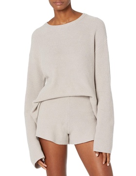 The Drop Women's Alice Crew-Neck Back-Slit Ribbed Pullover Sweater