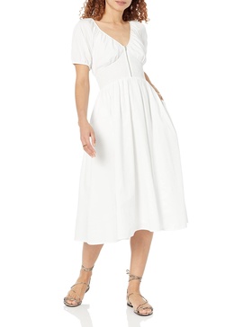 The Drop Women's Daksha Cotton Smocked Zipper Detail Dress
