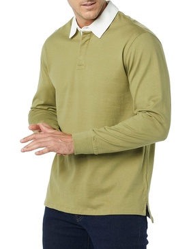 Amazon Essentials Men's Organic Cotton Long Sleeve Rugby Top (Previously Amazon Aware)