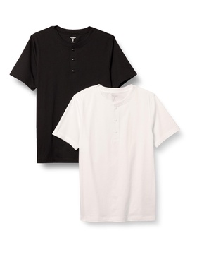 Amazon Essentials Men's Slim-Fit Short-Sleeve Cotton Henley T-Shirt, Pack of 2