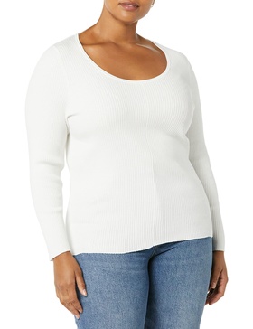 Amazon Essentials Women's Long-Sleeve Sweater Fine Gauge Stretch Scoop Neck, Available in Plus Sizes