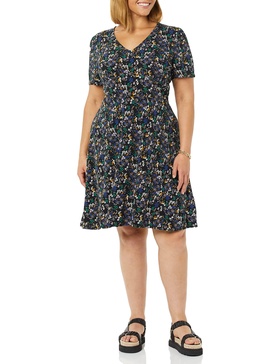 Amazon Essentials Women's Short Sleeve V-Neck Gathered Fit and Flare Dress