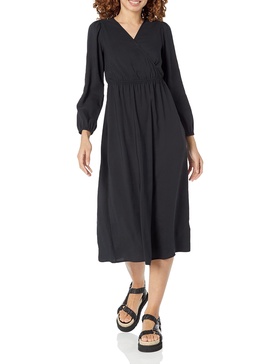 Amazon Essentials Women's Lightweight Georgette Long Sleeve V-Neck Midi Dress (Available in Plus Size)