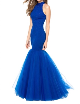 beaded jersey mermaid prom dress in royal