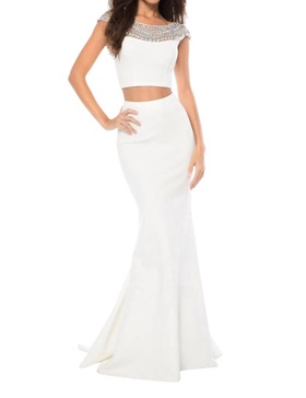 jersey two-piece mermaid prom dress in ivory